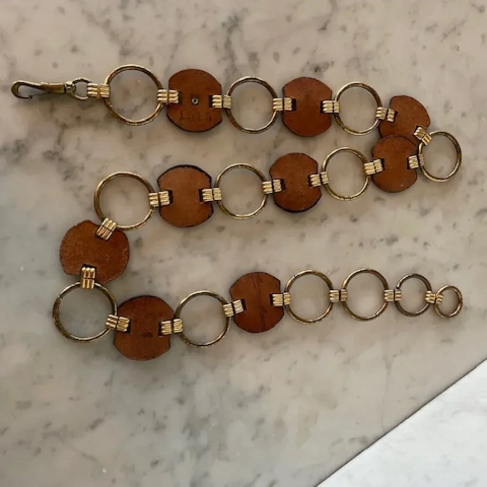 ETIENNE AIGNER Leather Gold Ring Signature Brown Vintage Belt 1515